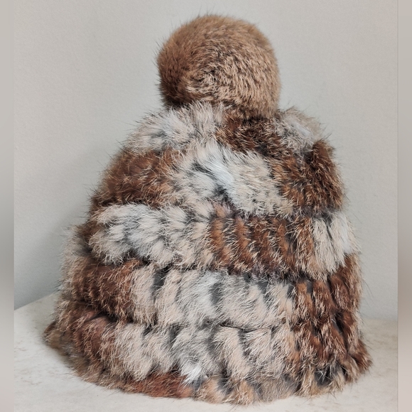 Genuine Rabbit Fur Woven Beanie Hat by Pleau Boutique - Picture 2 of 12